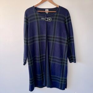 Anne Klein Tartan Plaid Knit Buckle Cardigan, XL